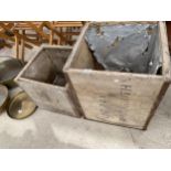 TWO VINTAGE WOODEN TEA CHESTS