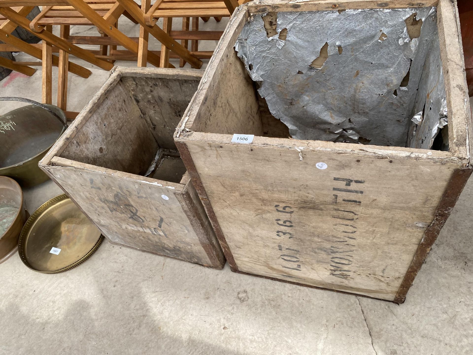 TWO VINTAGE WOODEN TEA CHESTS