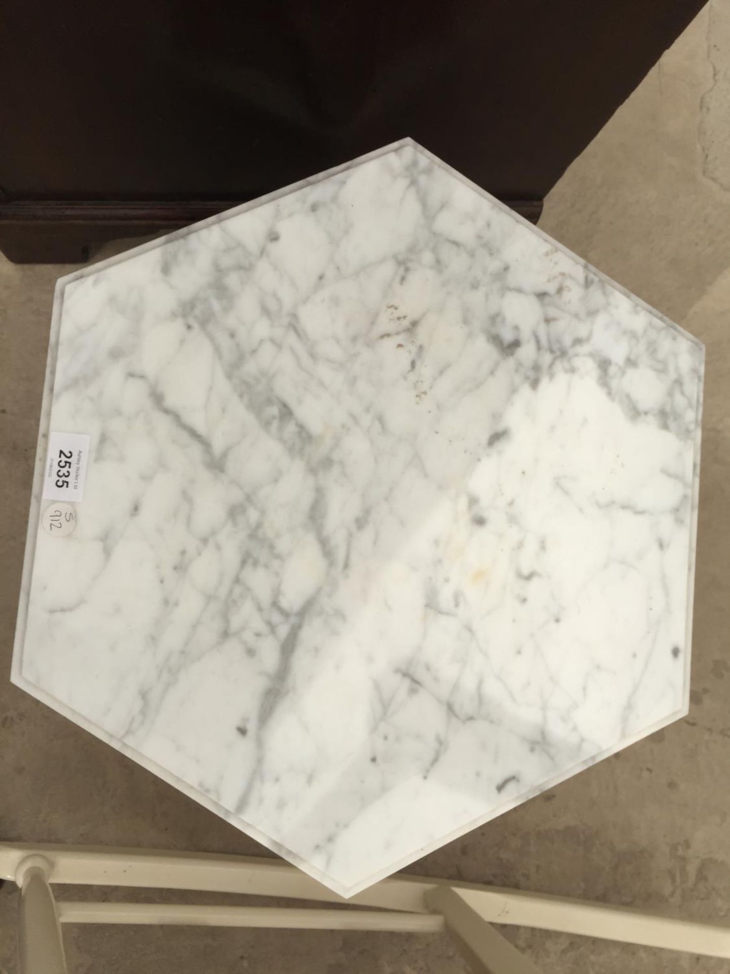 A HEXAGONAL TABLE WITH MARBLE TOP - Image 3 of 3