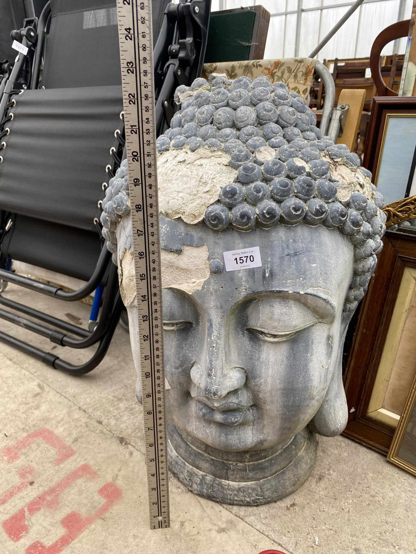 A FIBRE GLASS BUDDHA HEAD A/F - Image 2 of 3