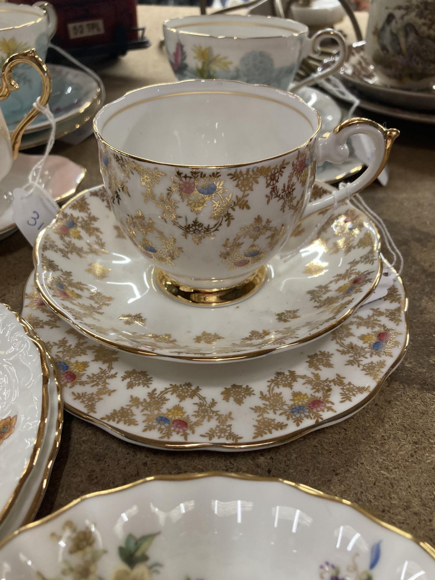 TWO ROYAL ALBERT 'RAINBOW' TENNIS PLATES AND CUPS, TWO AYNSLEY BLUE AND FLORAL TRIOS, HAMMERSLEY AND - Image 8 of 8