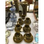 A PORTMEIRION GREEN 'TOTEM' COFFEE SET TO INCLUDE COFFEE POT, CREAM JUG, SUGAR BOWL, CUPS AND