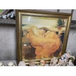 A LARGE GILT FRAMED PRINT OF 'FLAMING JUNE' 82CM X 85CM