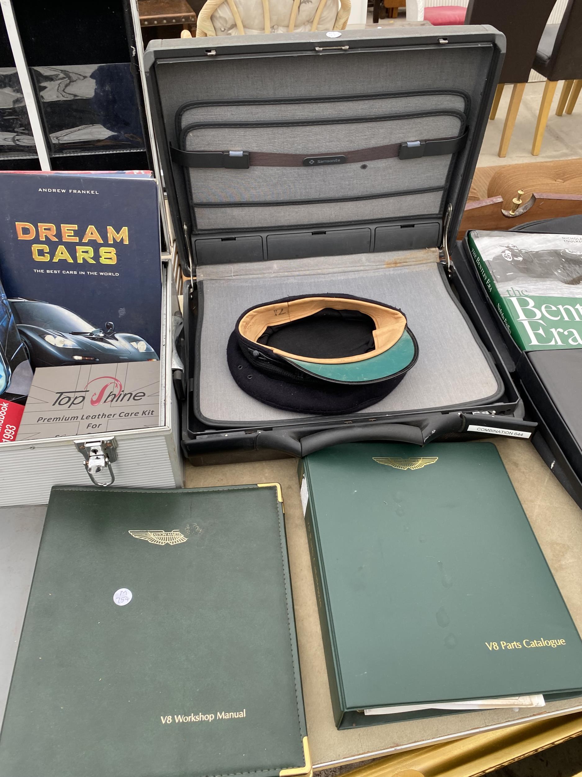 AN ASSORTMENT OF CAR ITEMS TO INCLUDE ASTON MARTIN MANUALS, BENTLEY BOOKS, A SAMSONITE BRIEFCASE AND - Image 3 of 18