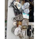 A LARGE ASSORTMENT OF ITEMS TO INCLUDE LAMPS, CLOCKS AND A HOOVER ETC