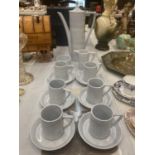 A PORTMEIRION PALE GREY 'TOTEM' COFFEE SET TO INCLUDE COFFEE POT, CREAM JUG, SUGAR BOWL, CUPS AND