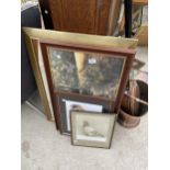 AN ASSORTMENT OF FRAMED PRINTS AND MIRRORS ETC