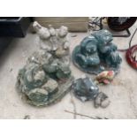 AN ASSORTMENT OF RECONSTITUTED STONE GARDEN FIGURES TO INCLUDE RABBITS AND HEDGEHOGS ETC