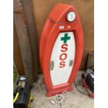 AN SOS EMERGENCY STORAGE BOX WITH ELECTRIC LIGHT UP DISPLAY