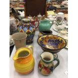 A COLLECTION OF STUDIO POTTERY VASES, JUGS AND BOWLS TO INCLUDE, SHELLEY, ETC