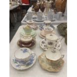FOUR CHINA TRIOS TO INCLUDE AYNSLEY, DELPHINE, COLCLOUGH, ETC PLUS FOUR CHINA CUPS AND SAUCERS