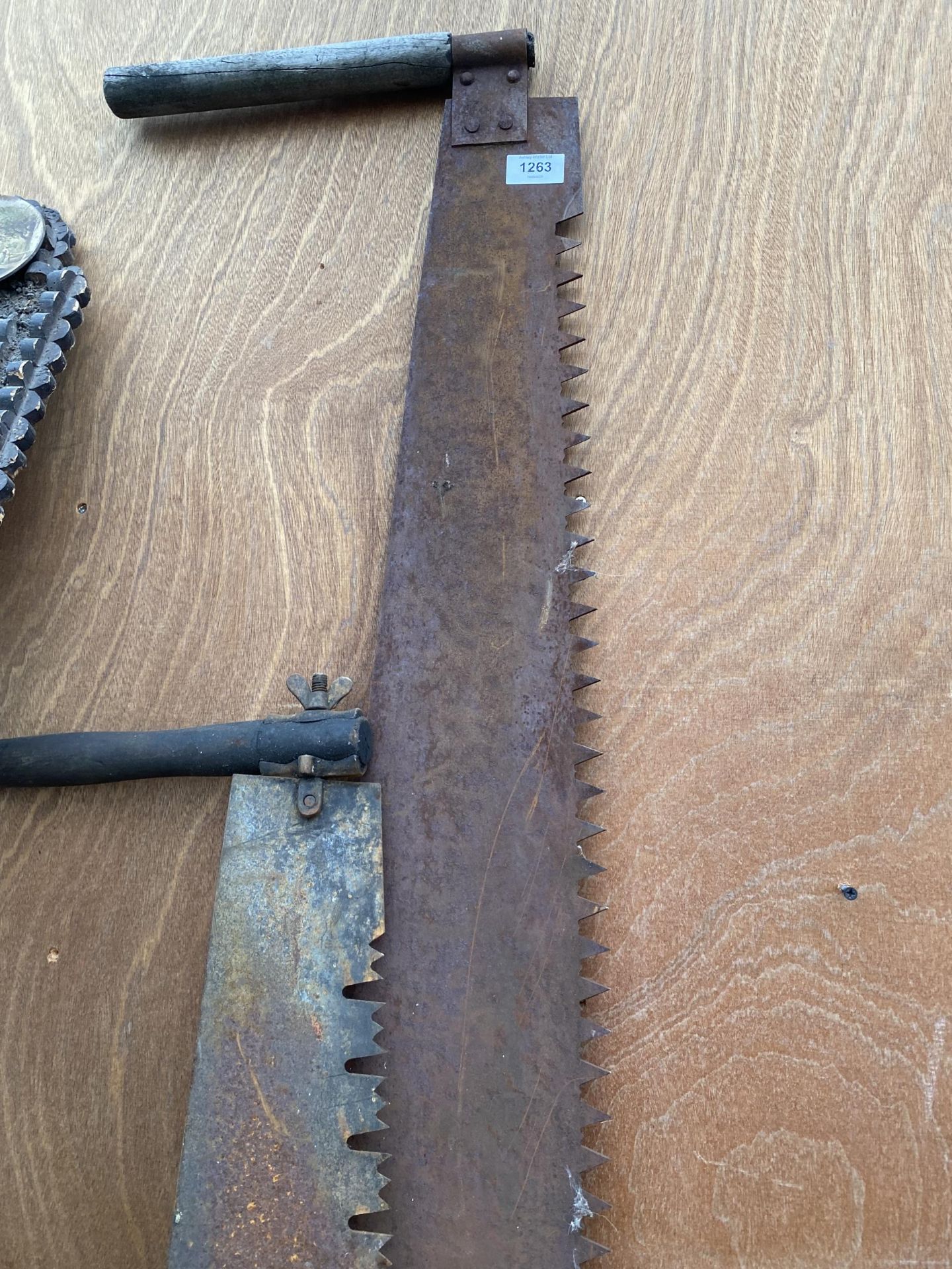 TWO VINTAGE WOODEN HANDLED CROSS CUT SAWS - Image 3 of 4