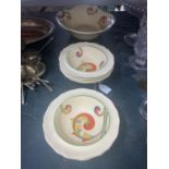 A QUANTITY OF ROYAL DOULTON 'SYREN' PATTERN NO. D.5102 BOWLS WITH 'CLARICE CLIFF' STYLE PATTERN