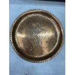 A HAROLD HOLMES COPPER TRAY WITH FLORAL BASKET DECORATION