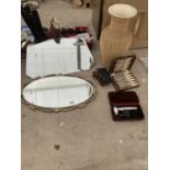 AN ASSORTMENT OF ITEMS TO INCLUDE TWO MIRRORS, A VASE AND FLATWARE ETC