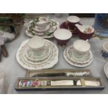 A ROYAL GRAFTON FLORAL PATTERNED QUAD, PARAGON QUAD, TRENTHAM TRIO, CREAM JUG AND SUGAR BOWL AND TWO