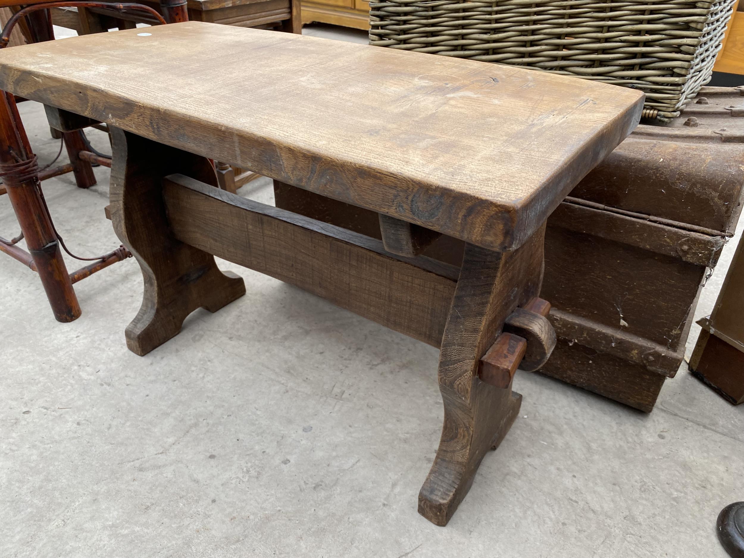 A BAMBOO LAMP TABLE AND BEECH STOOL 28X13" - Image 2 of 6