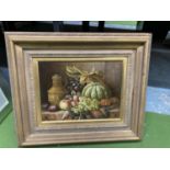 A STILL LIFE OIL ON CANVAS OF FRUIT, SIGNED VOSSEN IN A GILT FRAME 66CM X 55CM