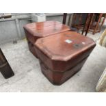 TWO CHINESE HARDWOOD RICE CONTAINERS WITH CANTED CORNERS COMPLETE WITH WORKING LOCK, 18X13"