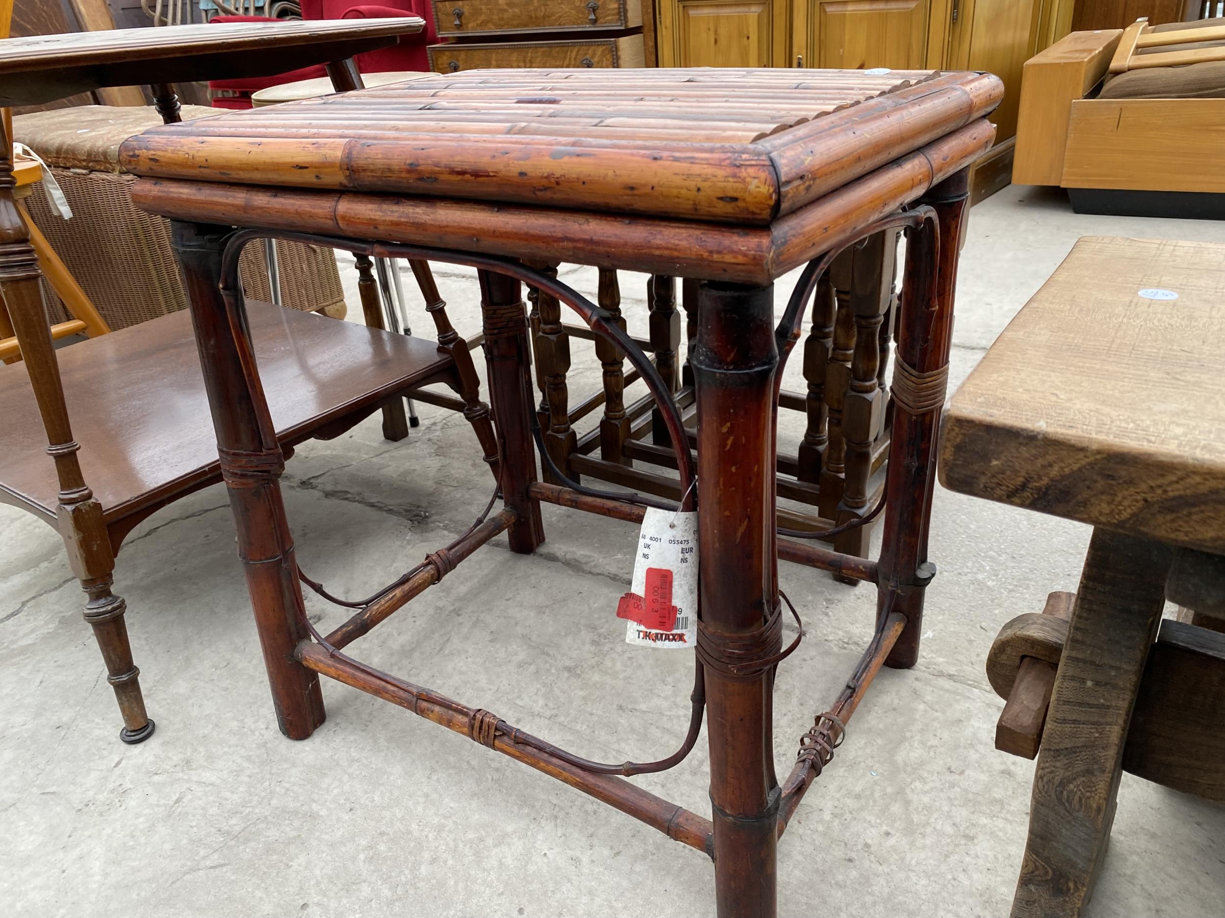 A BAMBOO LAMP TABLE AND BEECH STOOL 28X13" - Image 3 of 6