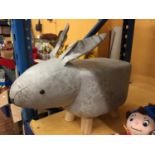 A GREY FAUX LEATHER RABBIT FOOTSTOOL HEIGHT 26CM