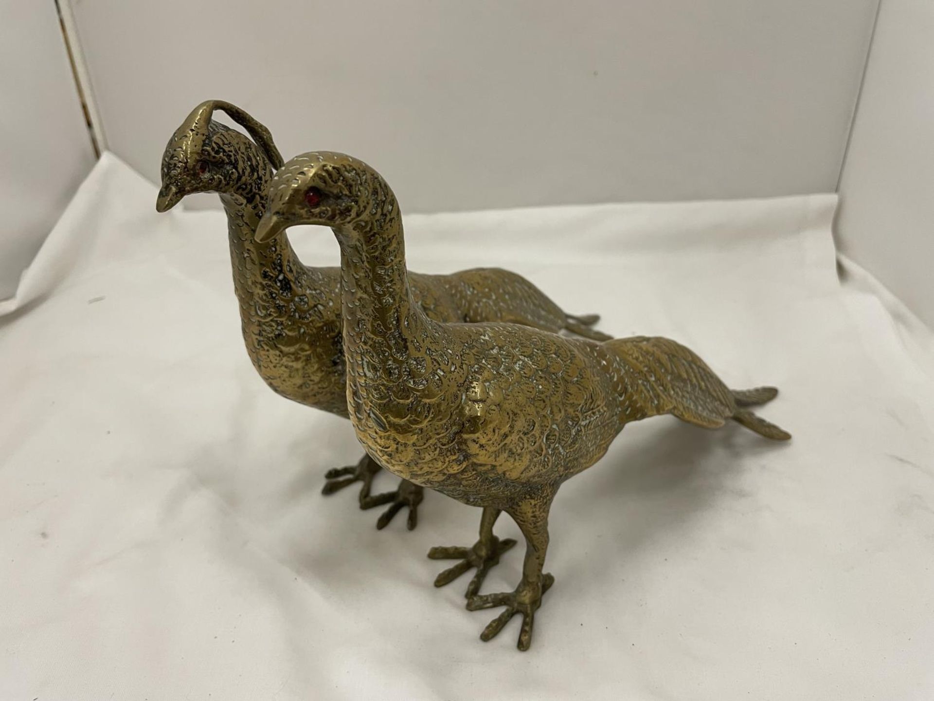 TWO HEAVY BRASS PHEASANT FIGURES