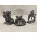 THREE MODELS BY TUDOR MINT - PEGASUS, THE SOLAR DRAGON AND WIZARD CRYSTAL BALL HOLDER