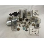 VARIOUS GEMSTONES, MUSKET BALLS ETC