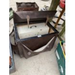 A TACKLE BOX, A FURTHER WOODEN BOX CONTAINING SEWING ITEMS AND FURTHER CONTENTS ETC