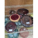 AN ASSORTMENT OF TREEN TRIVET STANDS AND BOTTLE COASTERS ETC