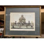 A VINTAGE FRAMED PRINT OF 'THE GRAND PAVILLION IN THE GREEN PARK' 53CM X 43CM