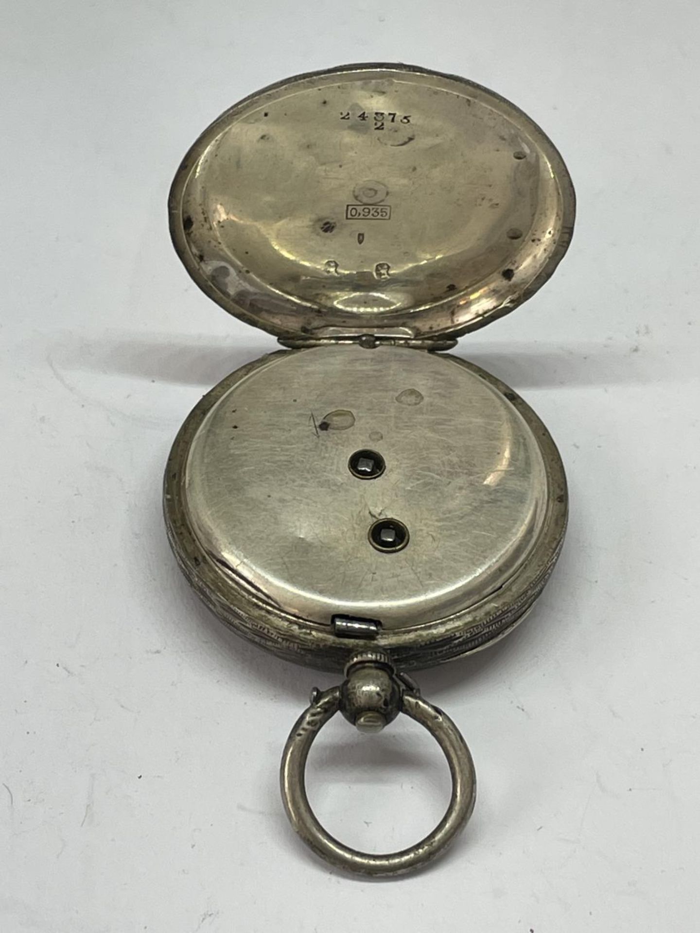 A MARKED 935 SILVER FOB WATCH - Image 3 of 3