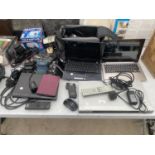 A LARGE ASSORTMENT OF ITEMS TO INCLUDE TWO LAPTOPS, DVD PLAYERS AND CAMERA EQUIPMENT ETC