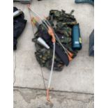 AN ASSORTMENT OF ITEMS TO INCLUDE A BOW AND ARROWS, A FLASK AND A CAMMO VEST ETC