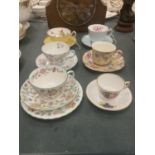 SIX VINTAGE CHINA CUPS AND SAUCERS TO INCLUDE MINTON 'HADDON HALL, SHELLEY 'WILD FLOWERS',