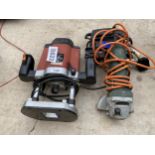 THREE POWER TOOLS TO INCLUDE A ROUTER AND AN ANGLE GRINDER ETC