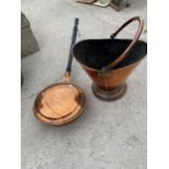 A COPPER COAL BUCKET AND A COPPER BED WARMING PAN