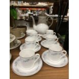 A MAYFAIR CHINA COFFEE SET WITH A FORGET-ME-NOT DESIGN TO INCLUDE A COFFEE POT, SUGAR BOWL, CUPS AND