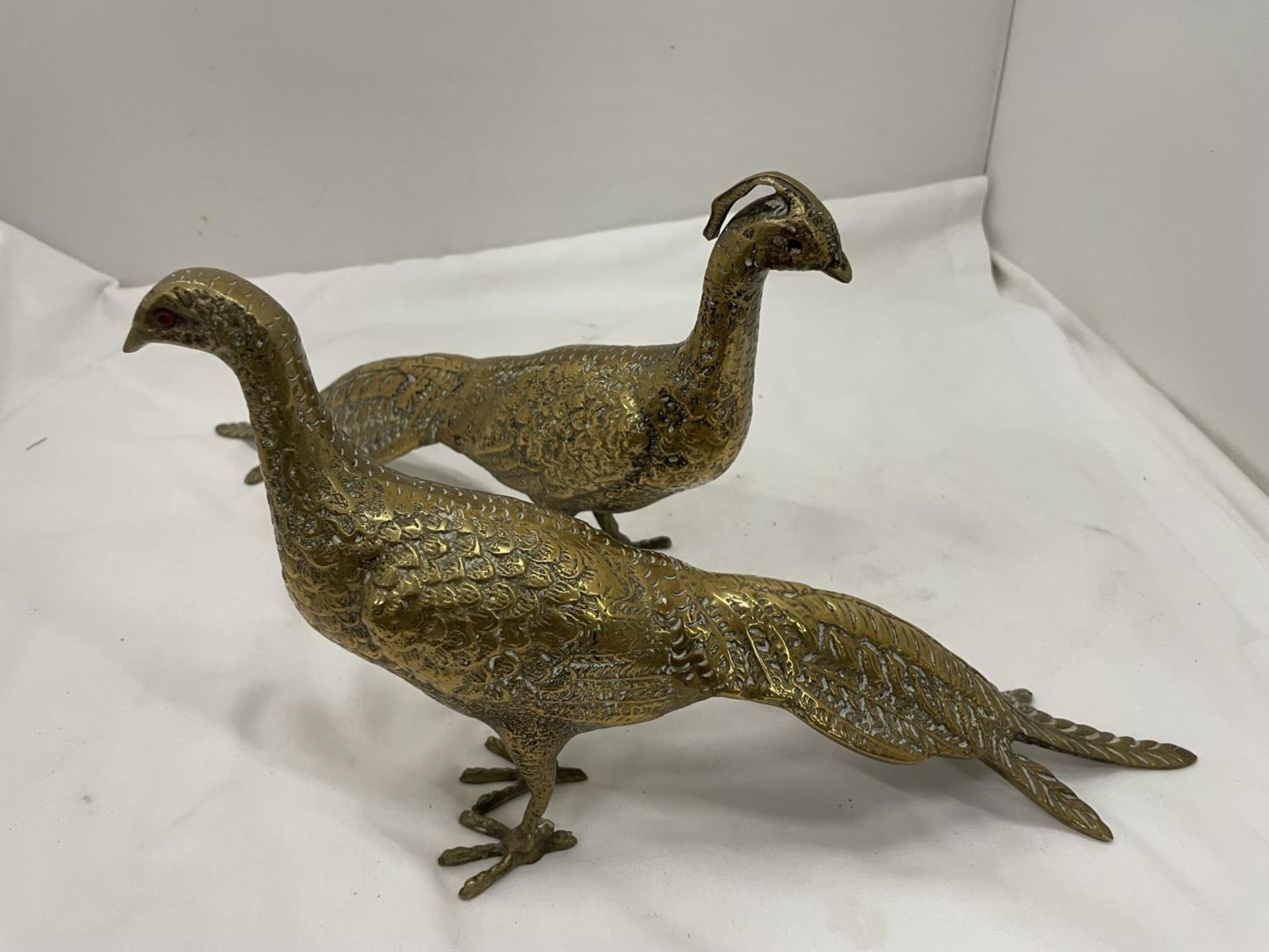 TWO HEAVY BRASS PHEASANT FIGURES - Image 3 of 3