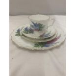 AN AYNSLEY QUAD IN A HYACINTH PATTERN TO INCLUDE CAKE PLATE, CUP, SAUCER AND SIDE PLATE