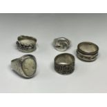 FIVE HEAVY SILVER RINGS