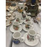 A PORTMEIRION 'POMONA' COFFEE SET TO INCLUDE A COFFEE POT, CREAM JUG, SUGAR BOWL, CUPS AND SAUCERS