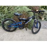 A CHILDS MUDDYFOX RECOIL 20 BIKE WITH FRONT AND REAR SUSPENSION AND SIX SPEED SHIMANO GEAR SYSTEM