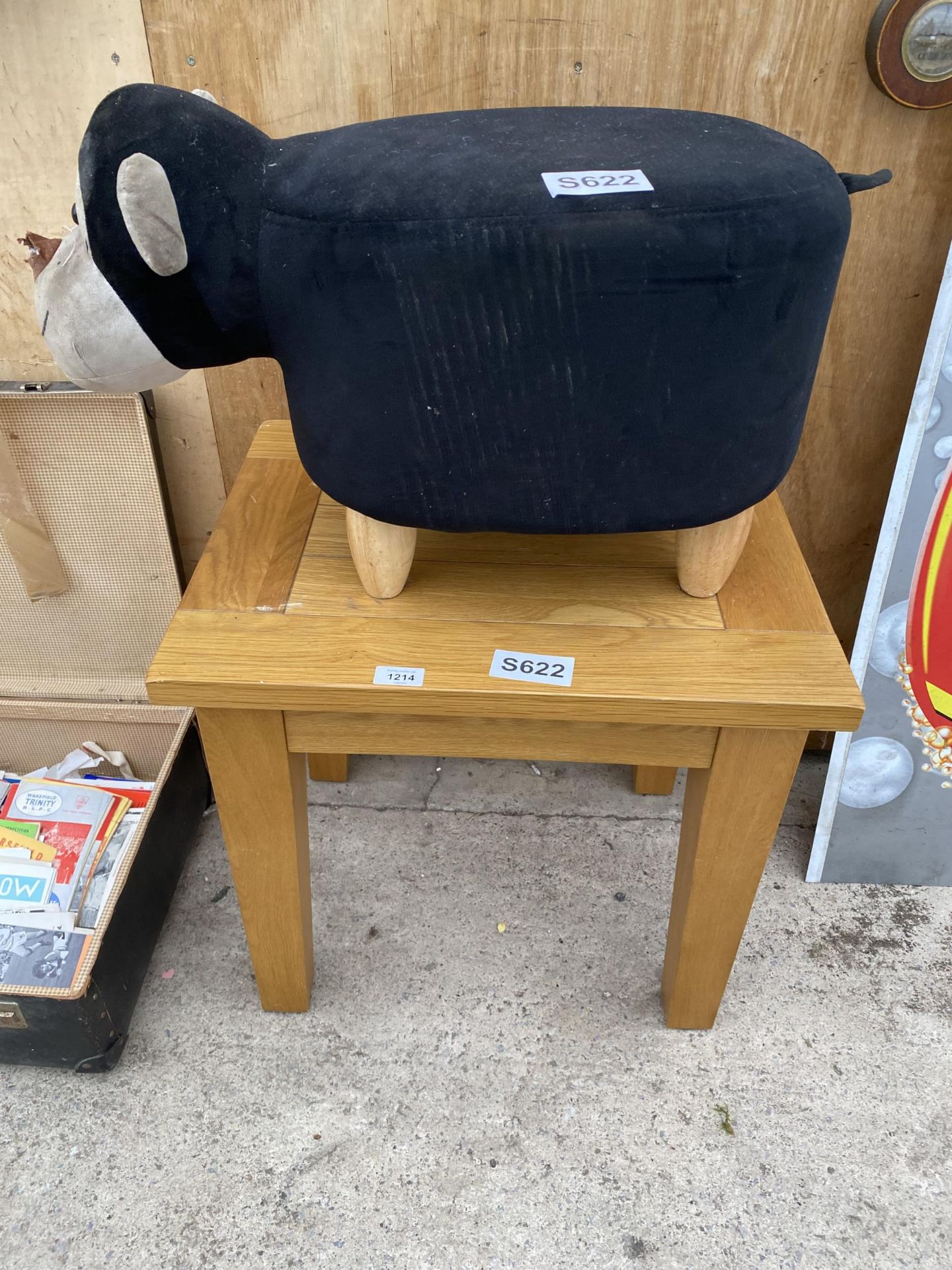 AN OAK EFFECT TABLE AND A PLUSH MONKEY STOOL - Image 3 of 3