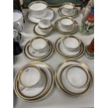 A DIAMOND CHINA WHITE AND GILT PART TEASET TO INCLUDE CUPS, SAUCERS, PLATES, CREAM JUG, BOWL, ETC