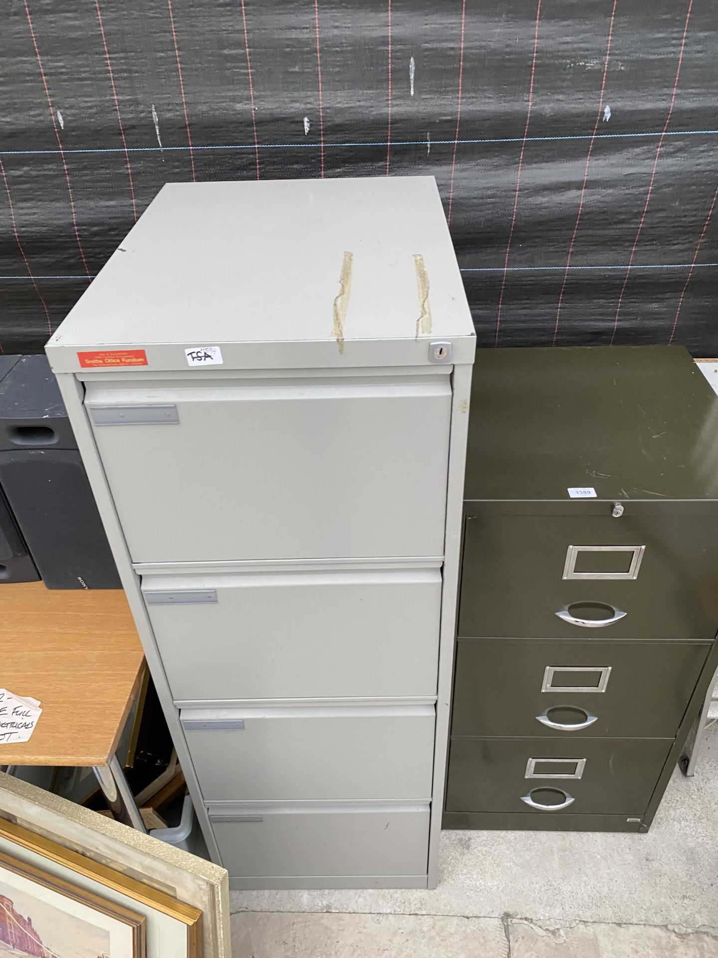 A THREE DRAWER METAL FILING CABINET AND A FURTHER FOUR DRAWER METAL FILING CABINET - Image 2 of 3