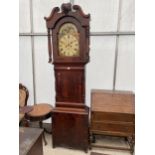 A 19TH CENTURY MAHOGANY EIGHT-DAY LONGCASE CLOCK WITH ENAMEL FACE AND ROLLING MOON