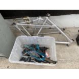 TWO BIKE FRAMES AND AN ASSORTMENT OF BIKE PARTS