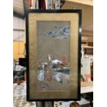 A VINTAGE ORIENTAL WATERCOLOUR OF A JAPENESE SCENE 38CM X 64CM