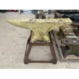 A VINTAGE BLACKSMITHS ANVIL ON A STAND LENGTH 98CM